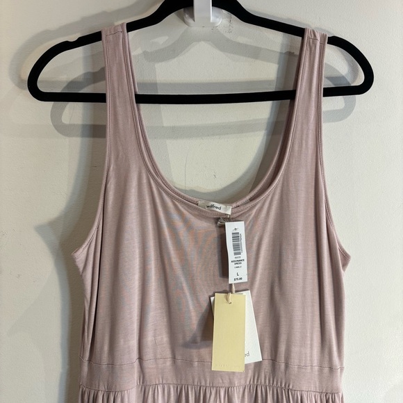 WILFRED Sz L Assonance Midi Dress Deep Round Neckline Gathered Skirt NEW - Picture 5 of 15